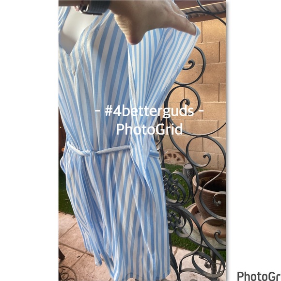 H&M Striped V-Neck Tunic Belted Tie Waist Swimsuit Cover Up Very Oversized MD - Picture 4 of 14